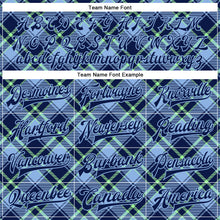 Load image into Gallery viewer, Custom Navy Light Blue-Neon Green Check Board 3D Pattern Design Bomber Full-Snap Varsity Letterman Jacket