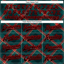 Load image into Gallery viewer, Custom Midnight Green Black-Red Check Board 3D Pattern Design Bomber Full-Snap Varsity Letterman Jacket