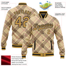 Load image into Gallery viewer, Custom City Cream Old Gold Black-Light Pink Check Board 3D Pattern Design Bomber Full-Snap Varsity Letterman Jacket
