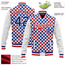 Load image into Gallery viewer, Custom White Royal-Red Check Board 3D Pattern Design Bomber Full-Snap Varsity Letterman Jacket