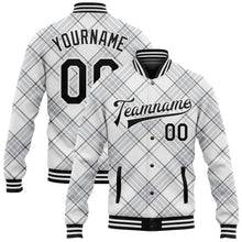Load image into Gallery viewer, Custom White Black Check Board 3D Pattern Design Bomber Full-Snap Varsity Letterman Jacket