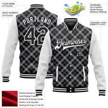Load image into Gallery viewer, Custom Black White Check Board 3D Pattern Design Bomber Full-Snap Varsity Letterman Jacket