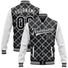 Load image into Gallery viewer, Custom Black White Check Board 3D Pattern Design Bomber Full-Snap Varsity Letterman Jacket