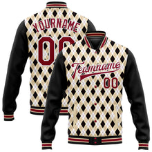 Load image into Gallery viewer, Custom City Cream Crimson-Black Check Board 3D Pattern Design Bomber Full-Snap Varsity Letterman Jacket