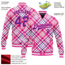 Load image into Gallery viewer, Custom Light Pink Purple-Pink Check Board 3D Pattern Design Bomber Full-Snap Varsity Letterman Jacket