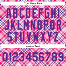 Load image into Gallery viewer, Custom Light Pink Purple-Pink Check Board 3D Pattern Design Bomber Full-Snap Varsity Letterman Jacket
