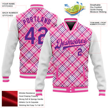 Load image into Gallery viewer, Custom Light Pink Purple-Pink Check Board 3D Pattern Design Bomber Full-Snap Varsity Letterman Jacket