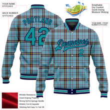 Load image into Gallery viewer, Custom Shadow Blue Teal Navy-Gray Classic Western Plaid 3D Pattern Design Bomber Full-Snap Varsity Letterman Jacket