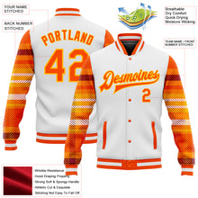 Load image into Gallery viewer, Custom White Orange-Gold Check Board 3D Pattern Design Bomber Full-Snap Varsity Letterman Jacket