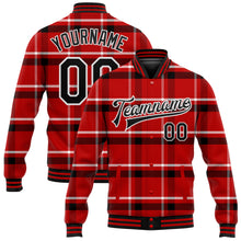 Load image into Gallery viewer, Custom Red Black-White Classic Western Plaid 3D Pattern Design Bomber Full-Snap Varsity Letterman Jacket