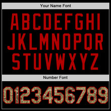 Load image into Gallery viewer, Custom Black Camo-Red Bomber Full-Snap Varsity Letterman Hoodie Jacket