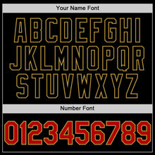 Load image into Gallery viewer, Custom Black Red-Old Gold Bomber Full-Snap Varsity Letterman Hoodie Jacket