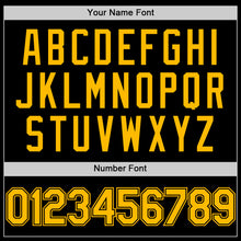 Load image into Gallery viewer, Custom Black Gold Bomber Full-Snap Varsity Letterman Hoodie Jacket