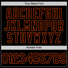 Load image into Gallery viewer, Custom Black Orange Bomber Full-Snap Varsity Letterman Hoodie Jacket