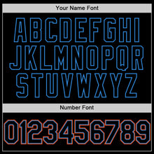 Load image into Gallery viewer, Custom Black Powder Blue-Orange Bomber Full-Snap Varsity Letterman Hoodie Jacket