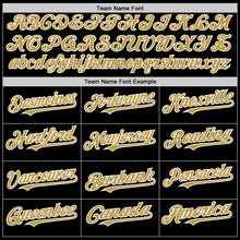 Load image into Gallery viewer, Custom Black Old Gold-White Bomber Full-Snap Varsity Letterman Hoodie Jacket