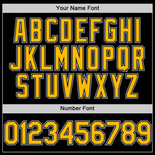 Load image into Gallery viewer, Custom Black Gold-Gray Bomber Full-Snap Varsity Letterman Hoodie Jacket