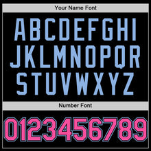 Load image into Gallery viewer, Custom Black Pink-Light Blue Bomber Full-Snap Varsity Letterman Hoodie Jacket