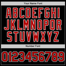 Load image into Gallery viewer, Custom Black Red-White Bomber Full-Snap Varsity Letterman Hoodie Jacket