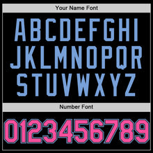 Load image into Gallery viewer, Custom Black Pink-Light Blue Bomber Full-Snap Varsity Letterman Hoodie Jacket