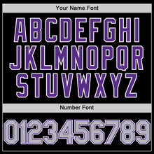 Load image into Gallery viewer, Custom Black Gray-Purple Bomber Full-Snap Varsity Letterman Hoodie Jacket