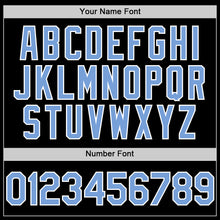 Load image into Gallery viewer, Custom Black Light Blue-White Bomber Full-Snap Varsity Letterman Hoodie Jacket