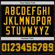 Load image into Gallery viewer, Custom Black Gold Bomber Full-Snap Varsity Letterman Hoodie Jacket