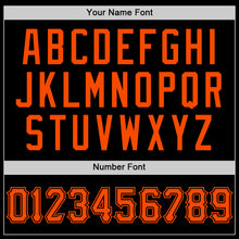 Load image into Gallery viewer, Custom Black Orange Bomber Full-Snap Varsity Letterman Hoodie Jacket