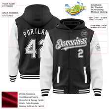 Load image into Gallery viewer, Custom Black White Bomber Full-Snap Varsity Letterman Two Tone Hoodie Jacket