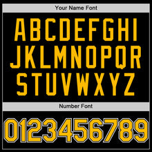 Load image into Gallery viewer, Custom Black Gold-White Bomber Full-Snap Varsity Letterman Two Tone Hoodie Jacket