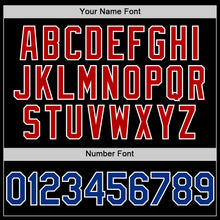 Load image into Gallery viewer, Custom Black Royal-Red Bomber Full-Snap Varsity Letterman Two Tone Hoodie Jacket