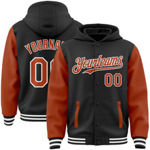 Load image into Gallery viewer, Custom Black Texas Orange-White Bomber Full-Snap Varsity Letterman Two Tone Hoodie Jacket