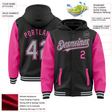 Load image into Gallery viewer, Custom Black Gray-Pink Bomber Full-Snap Varsity Letterman Two Tone Hoodie Jacket