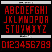 Load image into Gallery viewer, Custom Black Red Bomber Full-Snap Varsity Letterman Two Tone Hoodie Jacket