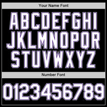 Load image into Gallery viewer, Custom Black Gray-Purple Bomber Full-Snap Varsity Letterman Two Tone Hoodie Jacket