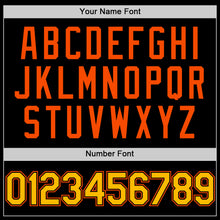 Load image into Gallery viewer, Custom Black Gold-Orange Bomber Full-Snap Varsity Letterman Two Tone Hoodie Jacket