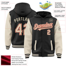 Load image into Gallery viewer, Custom Black Cream-Red Bomber Full-Snap Varsity Letterman Two Tone Hoodie Jacket