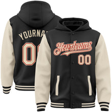 Load image into Gallery viewer, Custom Black Cream-Red Bomber Full-Snap Varsity Letterman Two Tone Hoodie Jacket