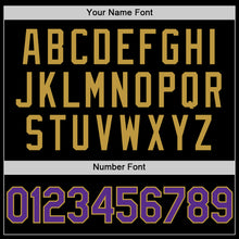 Load image into Gallery viewer, Custom Black Purple-Old Gold Bomber Full-Snap Varsity Letterman Two Tone Hoodie Jacket