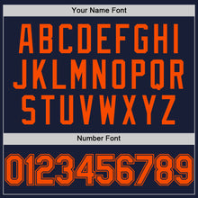 Load image into Gallery viewer, Custom Navy Orange Bomber Full-Snap Varsity Letterman Hoodie Jacket