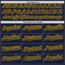 Load image into Gallery viewer, Custom Navy Gold Bomber Full-Snap Varsity Letterman Hoodie Jacket