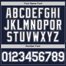 Load image into Gallery viewer, Custom Navy White-Gray Bomber Full-Snap Varsity Letterman Hoodie Jacket