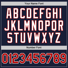 Load image into Gallery viewer, Custom Navy Red-White Bomber Full-Snap Varsity Letterman Hoodie Jacket