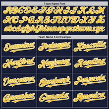 Load image into Gallery viewer, Custom Navy Gold-White Bomber Full-Snap Varsity Letterman Hoodie Jacket