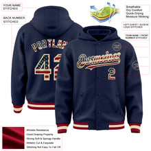Load image into Gallery viewer, Custom Navy Vintage USA Flag Cream-Maroon Bomber Full-Snap Varsity Letterman Hoodie Jacket