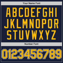 Load image into Gallery viewer, Custom Navy Gold-White Bomber Full-Snap Varsity Letterman Two Tone Hoodie Jacket