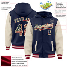 Load image into Gallery viewer, Custom Navy Vintage USA Flag Cream-Maroon Bomber Full-Snap Varsity Letterman Two Tone Hoodie Jacket