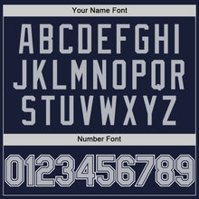 Load image into Gallery viewer, Custom Navy Gray-White Bomber Full-Snap Varsity Letterman Two Tone Hoodie Jacket