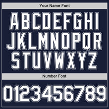 Load image into Gallery viewer, Custom Navy White-Gray Bomber Full-Snap Varsity Letterman Two Tone Hoodie Jacket