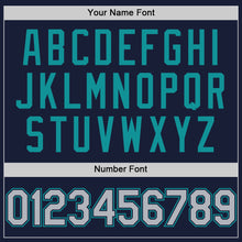 Load image into Gallery viewer, Custom Navy Gray-Teal Bomber Full-Snap Varsity Letterman Two Tone Hoodie Jacket